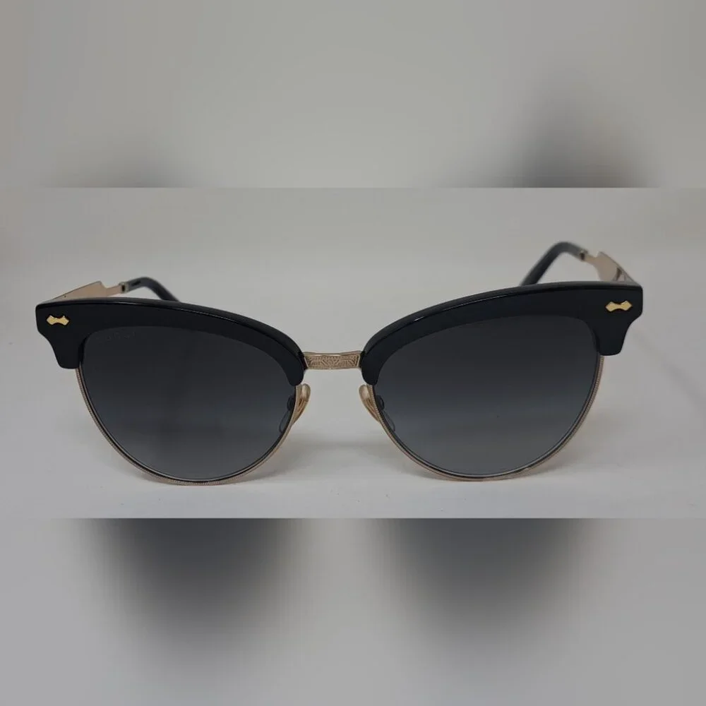 Gucci Womens Damascato Cat Eye Sunglasses Black Gold Half Rim GG4283/S 55-18-140